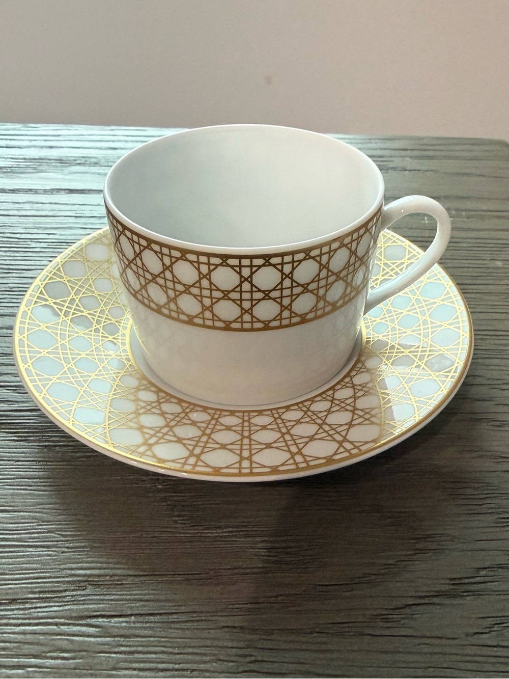 Dior Cannage Montaigne Teacup and Saucer in Gold